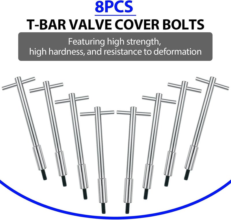 Dueilgo Valve Cover T-Bar Set, Car Engine T-Bar Valve Cover Bolts Hold Down Kit W/Chrome Valve Spreaders Compatible with Chevy SB SBC 265 283 302 305 307 327 350 400 - Image 4